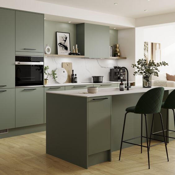 Tủ bếp màu xanh lá cây tinh tế đẹp mắt xu hướng 2023